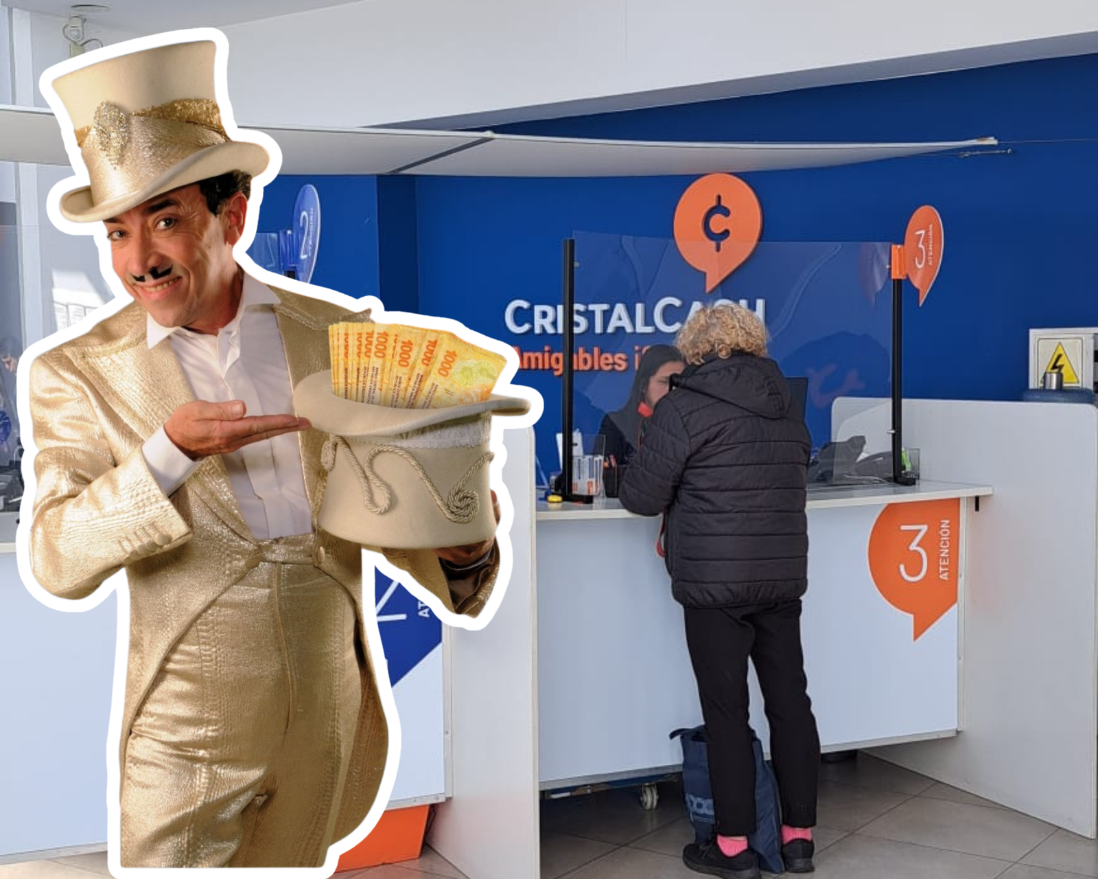 CristalCash. Interior de sucursal en La Plata